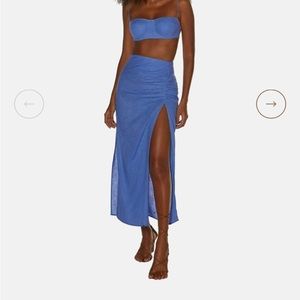 Vix Blue Linen Midi Skirt - Size Large